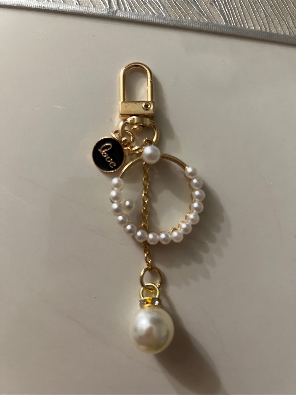 Gold Pearl Hoop Charm Keychain - Women Accessories